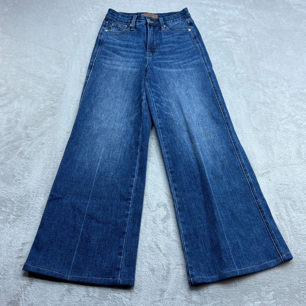Judy Blue Retro Wide Leg Jeans Women 1/25 HR Stretch 70s Style Boho Chic Denim